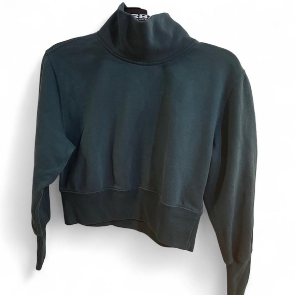Abercrombie & Fitch Green Cropped Turtleneck Sweatshirt Oversized XS - Picture 4 of 6